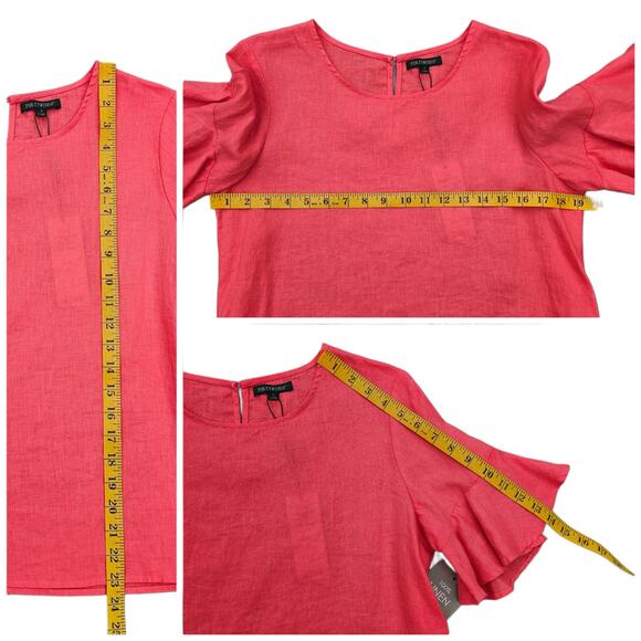 Ruffle Sleeve 100% Linen Blouse For Cynthia Size S Coral Bright Spring Top Shirt - Picture 7 of 9